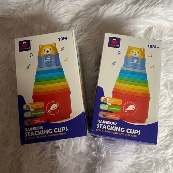 *NIB* (2) Hahaland Rainbow Stacking Cups - Picture 1 of 3